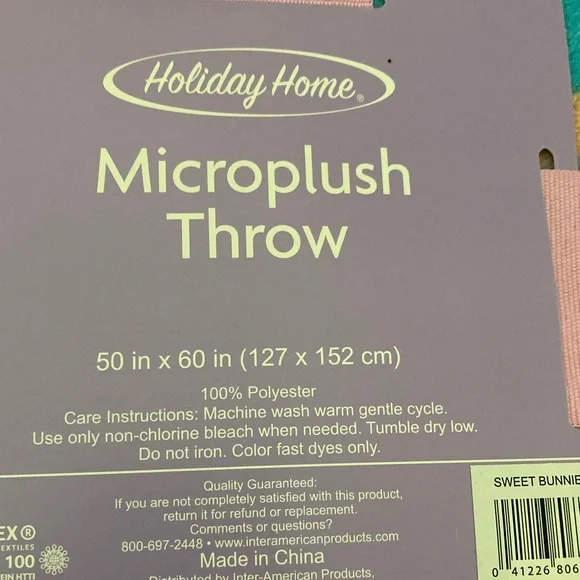 Holiday Home Microplush Bunny Throw Blanket - Blue and Pink - Picture 2 of 3